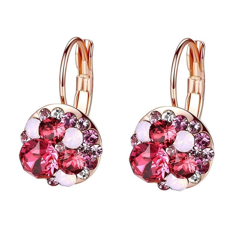 EVEVIC Multicolored Austrian Crystal Drop Earrings for Women 14K Gold Plated Hypoallergenic Leverback Dangle Earrings - Image 1